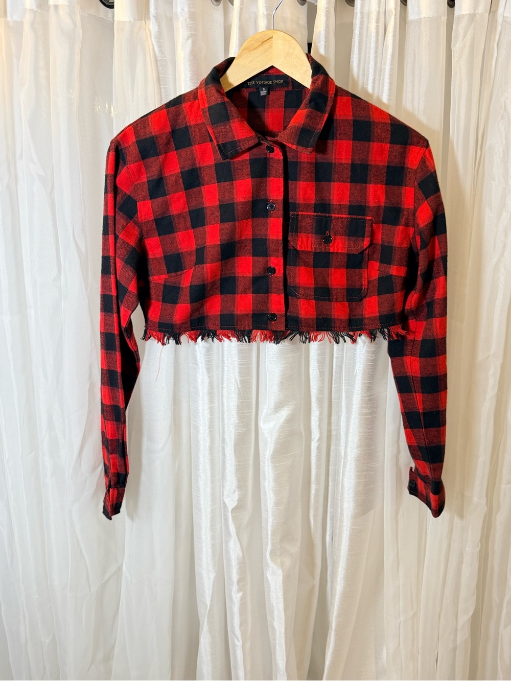 The Vintage Shop Red & Black Cropped Buffalo Plaid Shirt
